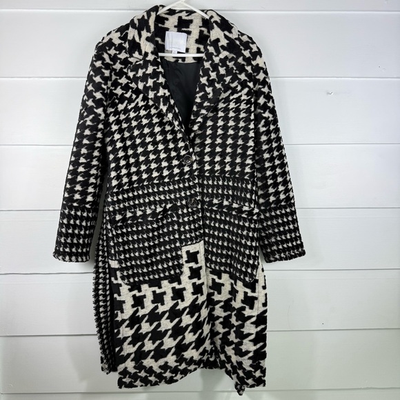 Ett:twa by Anthropologie Black & Cream Wool Blend Houndstooth Coat Size XS - Picture 5 of 15